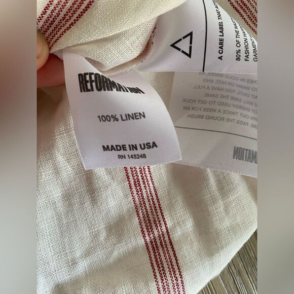 Reformation Lavender Midi Dress Sleeveless White Red Stripe 100% Linen Sz 6 NWT - Picture 12 of 14